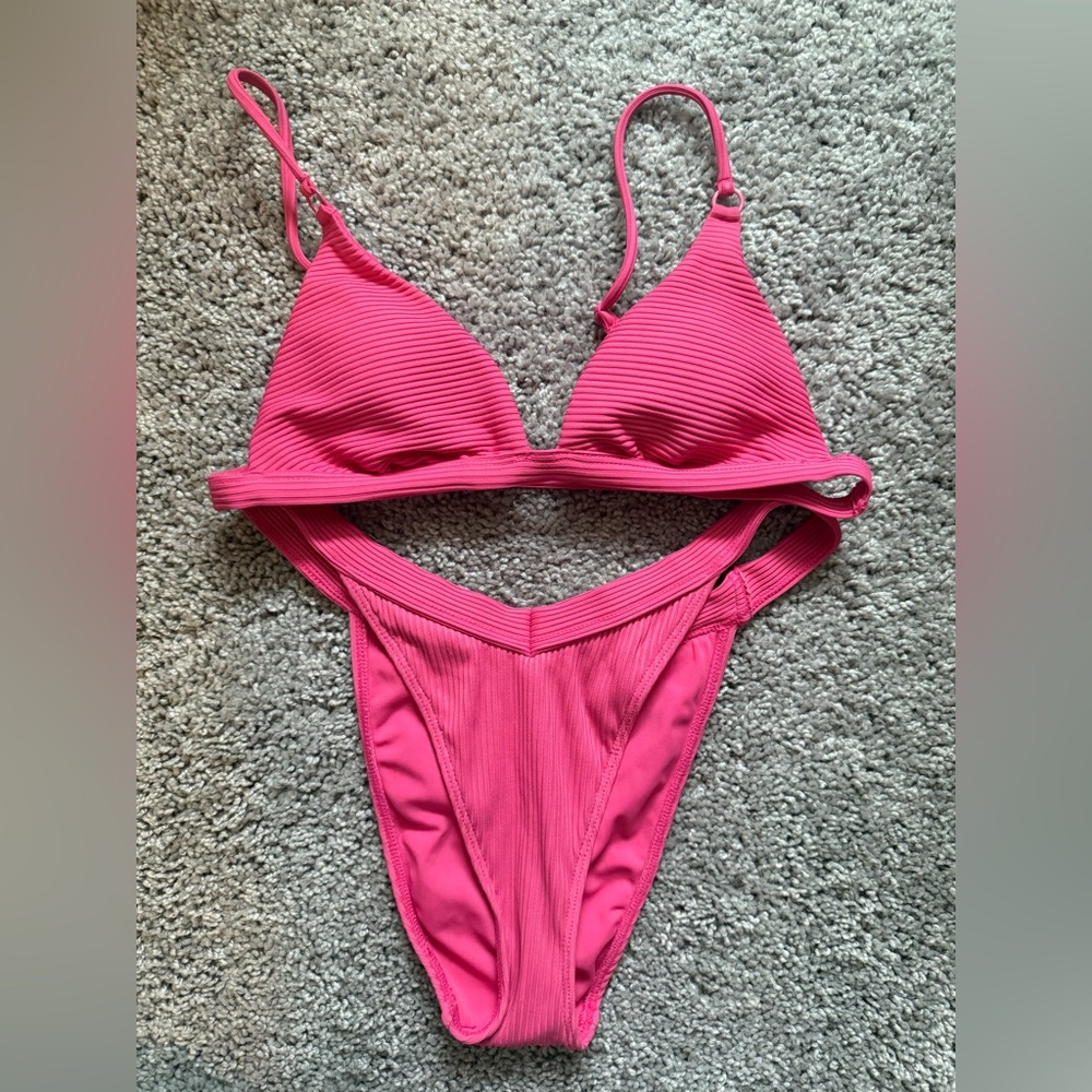Kendall & Kylie Pink Ribbed Bikini Set